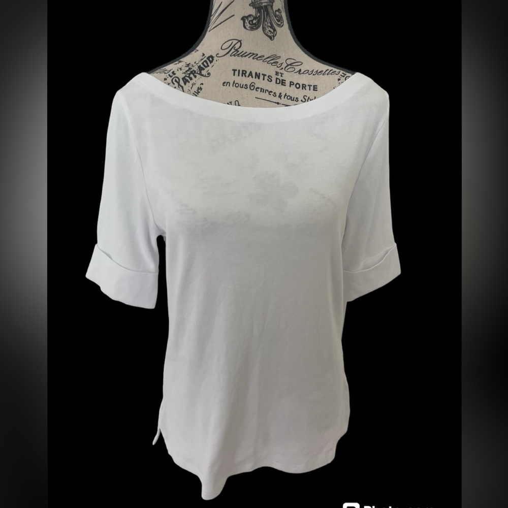 Chaps Boatneck Short Sleeve White Top - L